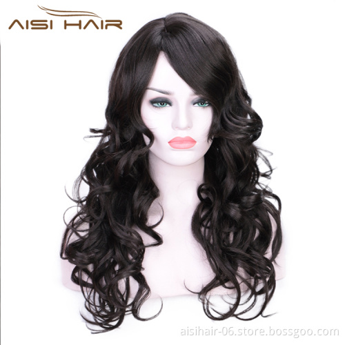 Heat Resistant Synthetic Long Wavy Black Body Wave Cosplay Party Fashion Fiber Hair Wig For Black Women Wigs